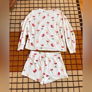 P.J. Salvage Wine Print Pajama Set - shorts + long sleeve top